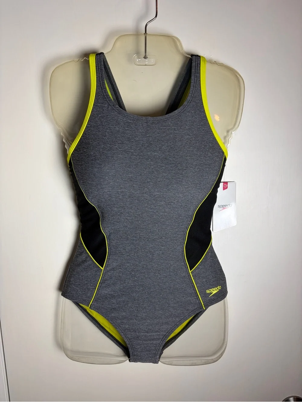 Speedo Women's One-Piece Quantum Fusion Splice Fitness Swimsuit; Heather Grey